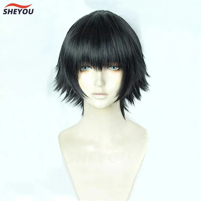 Cosplay dress wig for heat resistant short hair in black style Mary Lady + binary + hood