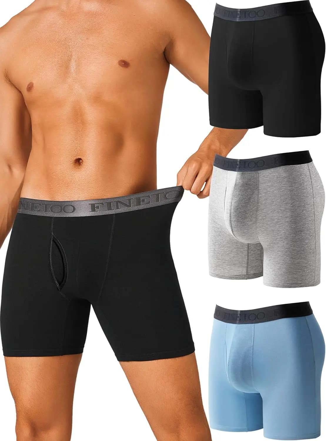 Boxer da Uomo in Cotone Morbido e Traspirante con Fascia Elastica Larga, Confezione da 3