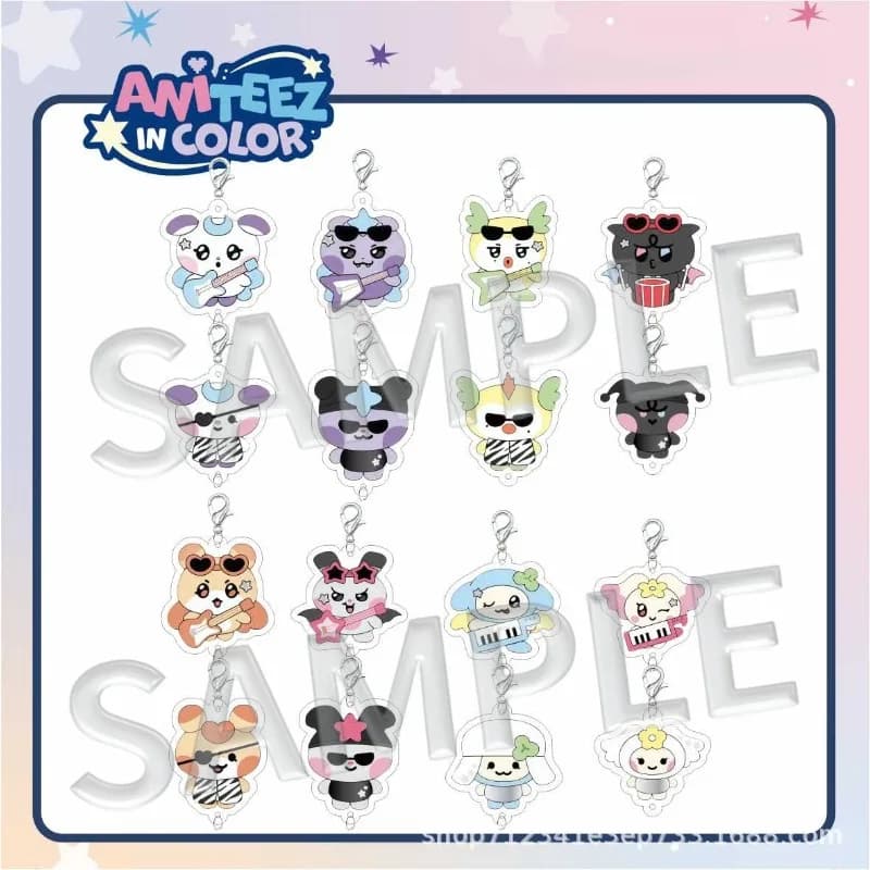 ATEEZ Cartoon Pattern Acrylic Keyring Transparent Double Print Keychain Backpack Decorative Small Ornament for Daily Carry