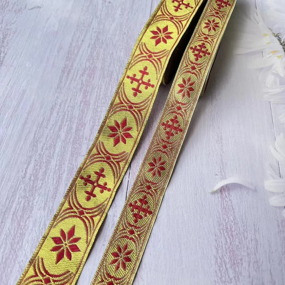 10yards/lots nastro Jacquard intrecciato pizzo etnico oro 2.5-3.3 cm figura geometrica modello accessori per l'abbigliamento LS-9446
