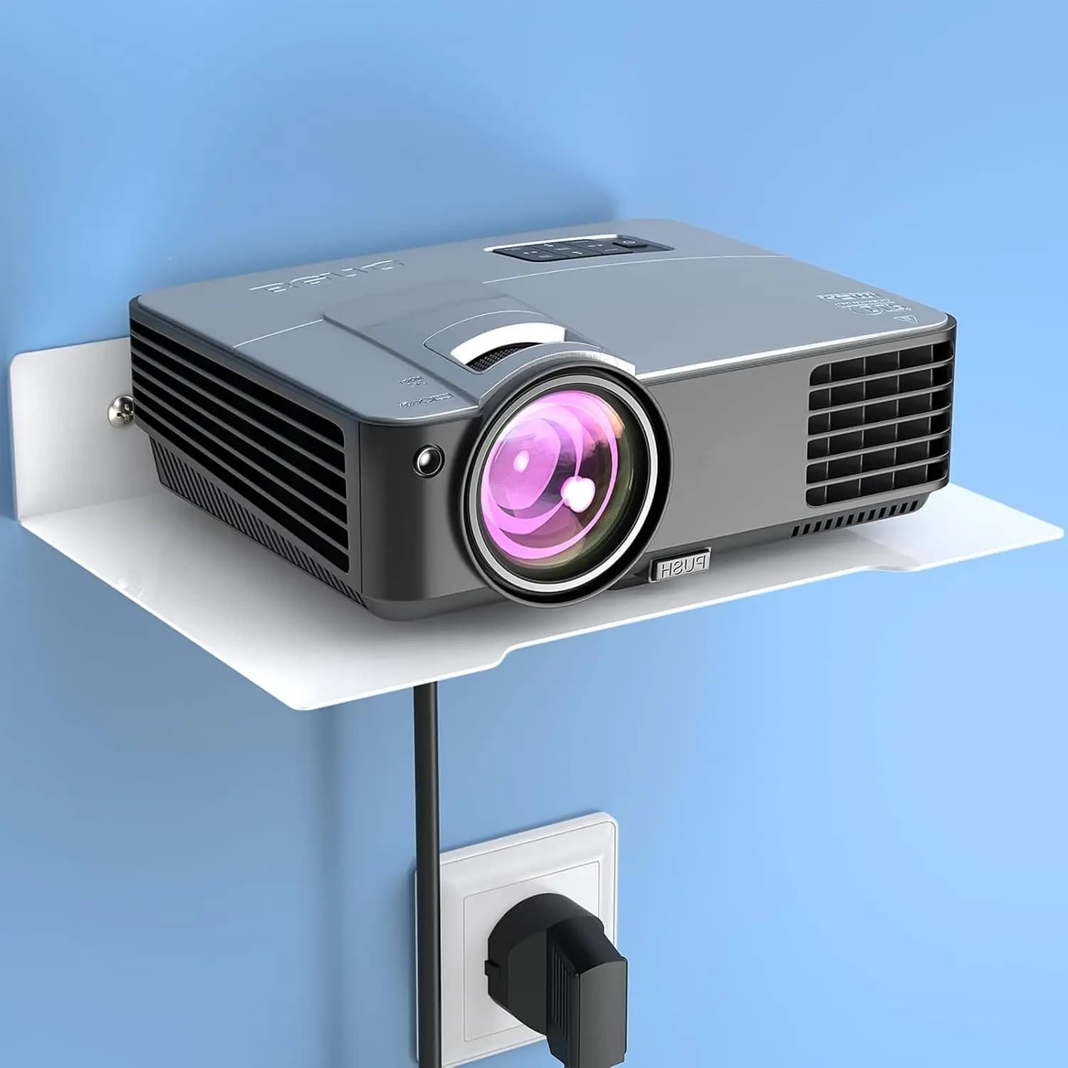 Piccolo supporto per proiettore, mensola galleggiante da parete con fascette per cavi per l'installazione di un home theater