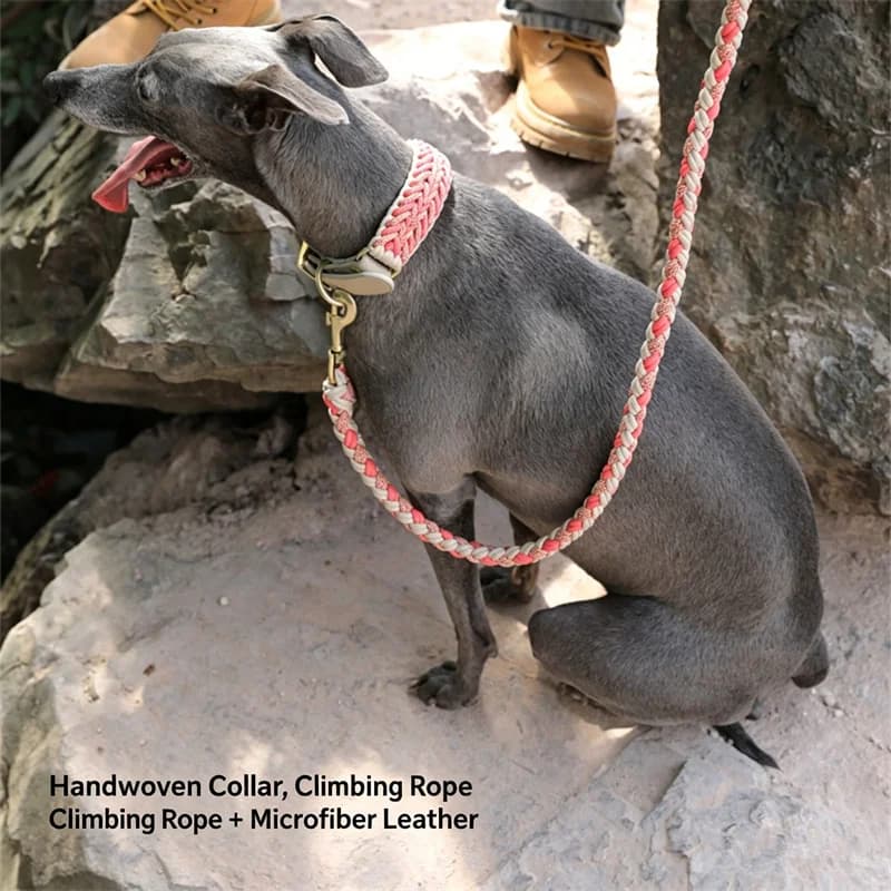 Handwoven Climbing Rope Dog Collar Leash Set Adjustable Anti-Pull Pet Collar for Outdoor Walking Training Pet Supplies