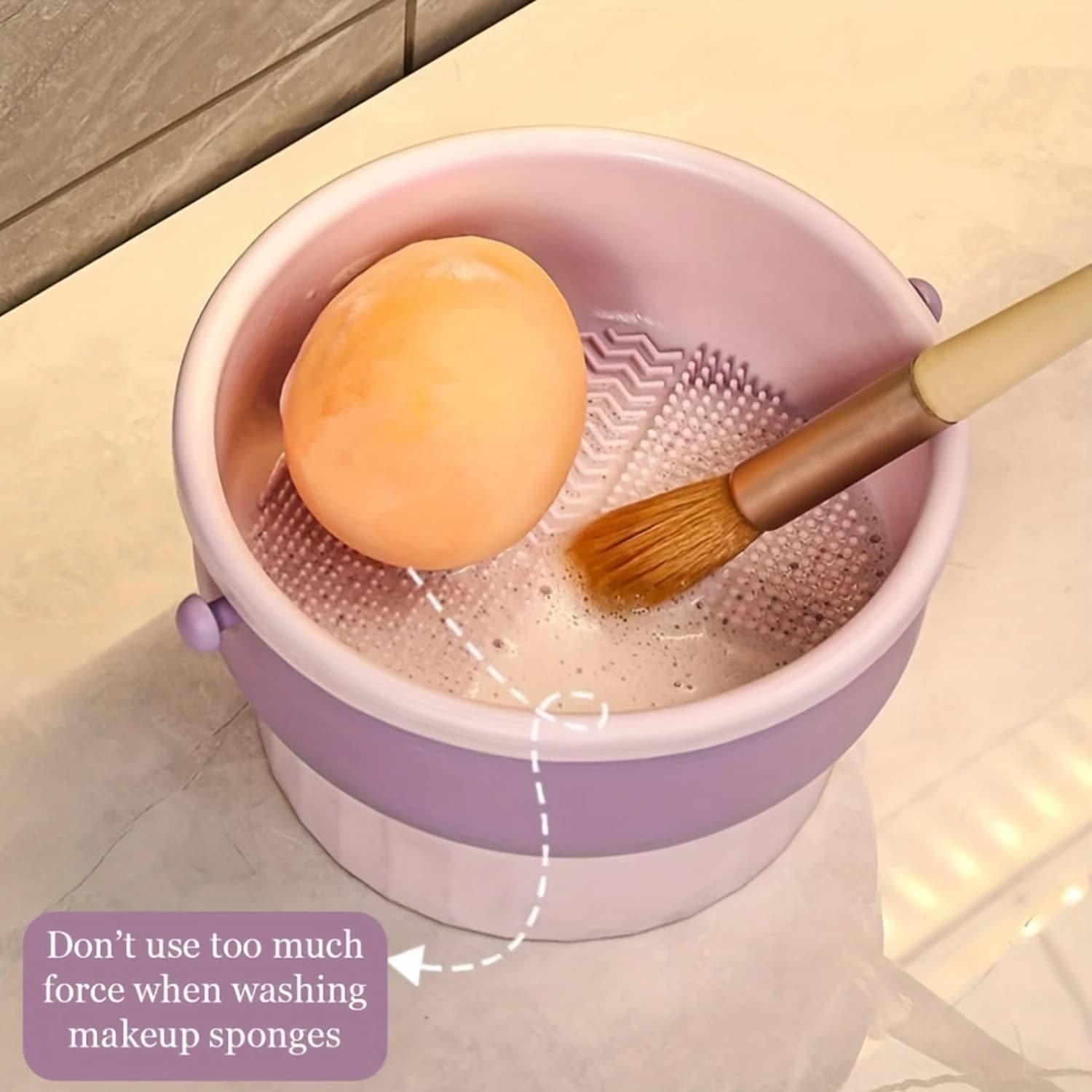 Makeup Brush Cleaning Bowl with Egg Drying Tool Set - Unscented, Durable - Powder Puff Washer and Sponge Artifact for Efficien