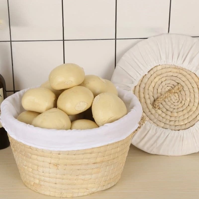 Woven Tortillas Warmer Basket with Cotton Liner and Cover, Farmhouses Bread Serving Basket for Tacos Night, Family Dinner, B03E