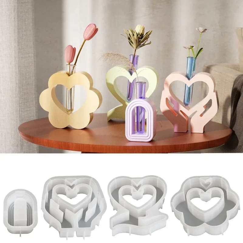 Stampo in Silicone per Vaso Idroponico a Forma di Cuore, Vaso per Fiori Fai-da-Te con Provetta ad Arco, Stampi in Resina per Cemento, Decorazione per Casa e Ufficio