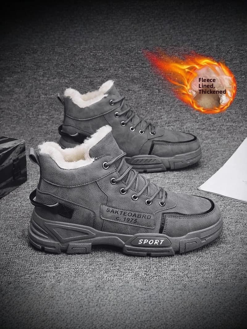 Men's Snow Boots Winter Thickened Warm Fur Lined Work Boots Northeast Leather And Fur Integrated Short Booties