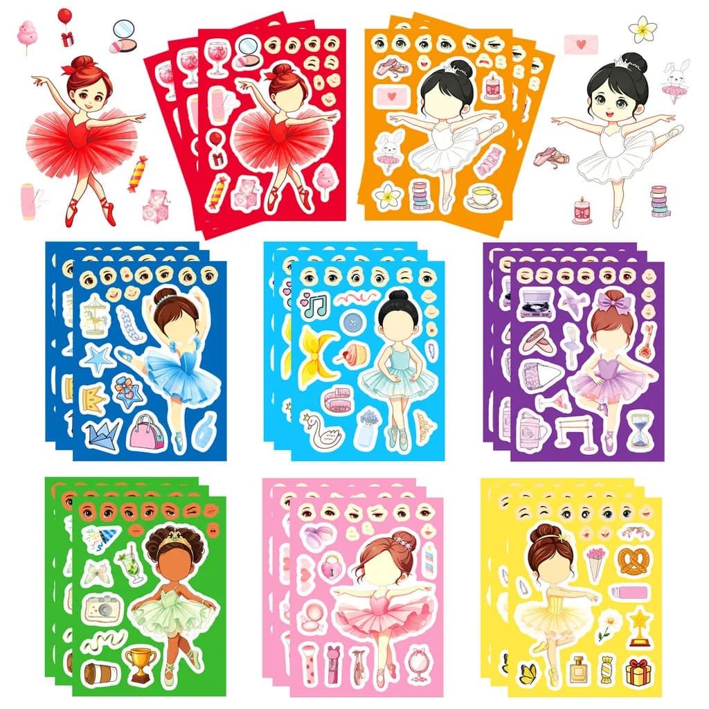 8 Sheets Ballet Girl Make Face Stickers Graffiti Face Changing Waterproof Decals Educational DIY Game Decor AnimeWorlds Store