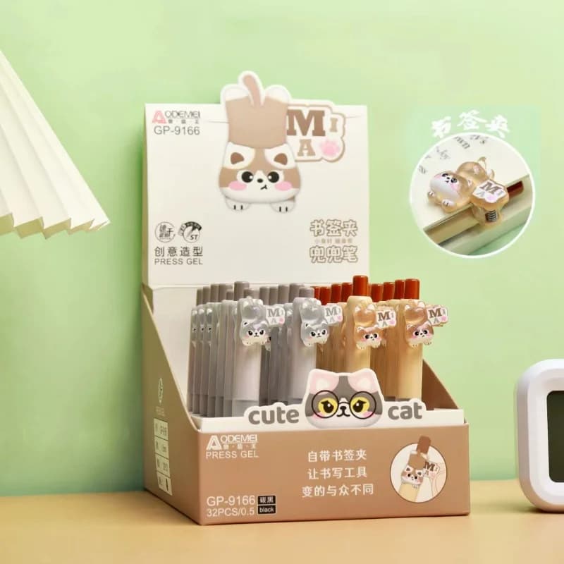 32pcs/lot Kawaii Cat Press Gel Pen Cute 0.5mm Neutral Pen School writing Supplies Promotional Gift