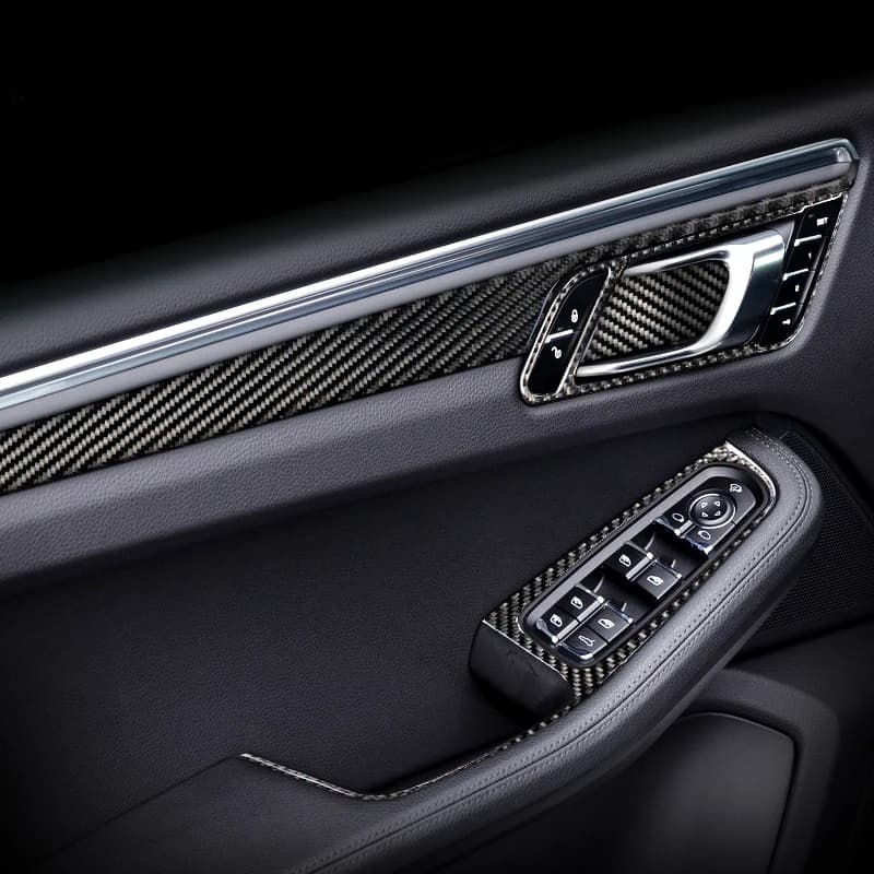 Accessories for Porsche Macan Auto Carbon Fiber Internal Handle for Door Window Lift Switch Cover Trim Door Bowl Stickers Car Styling