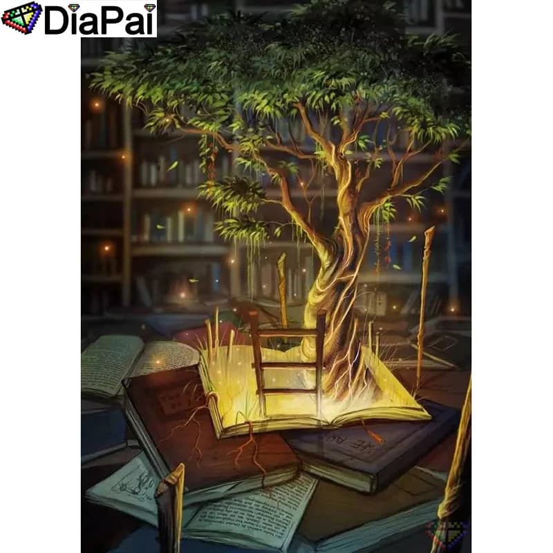 DIAPAI 5D Diamond Pattern Rhinestone Needlework Diy Diamond Painting Cross Stitch "Cartoon book tree" Diamond Embroidery A26158