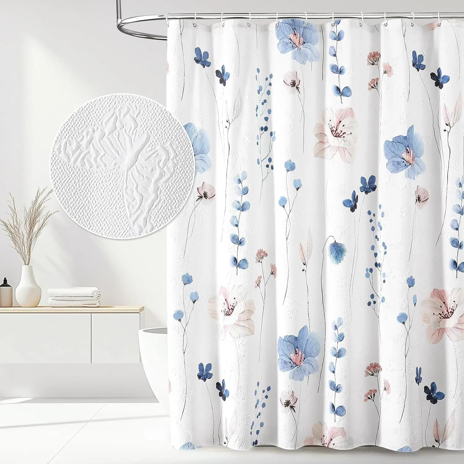 Tenda da doccia floreale Bianco Blu Rosa Fiori Design ad acquerello Decorazioni per il bagno Elegante accessorio da bagno Tessuto impermeabile per la casa