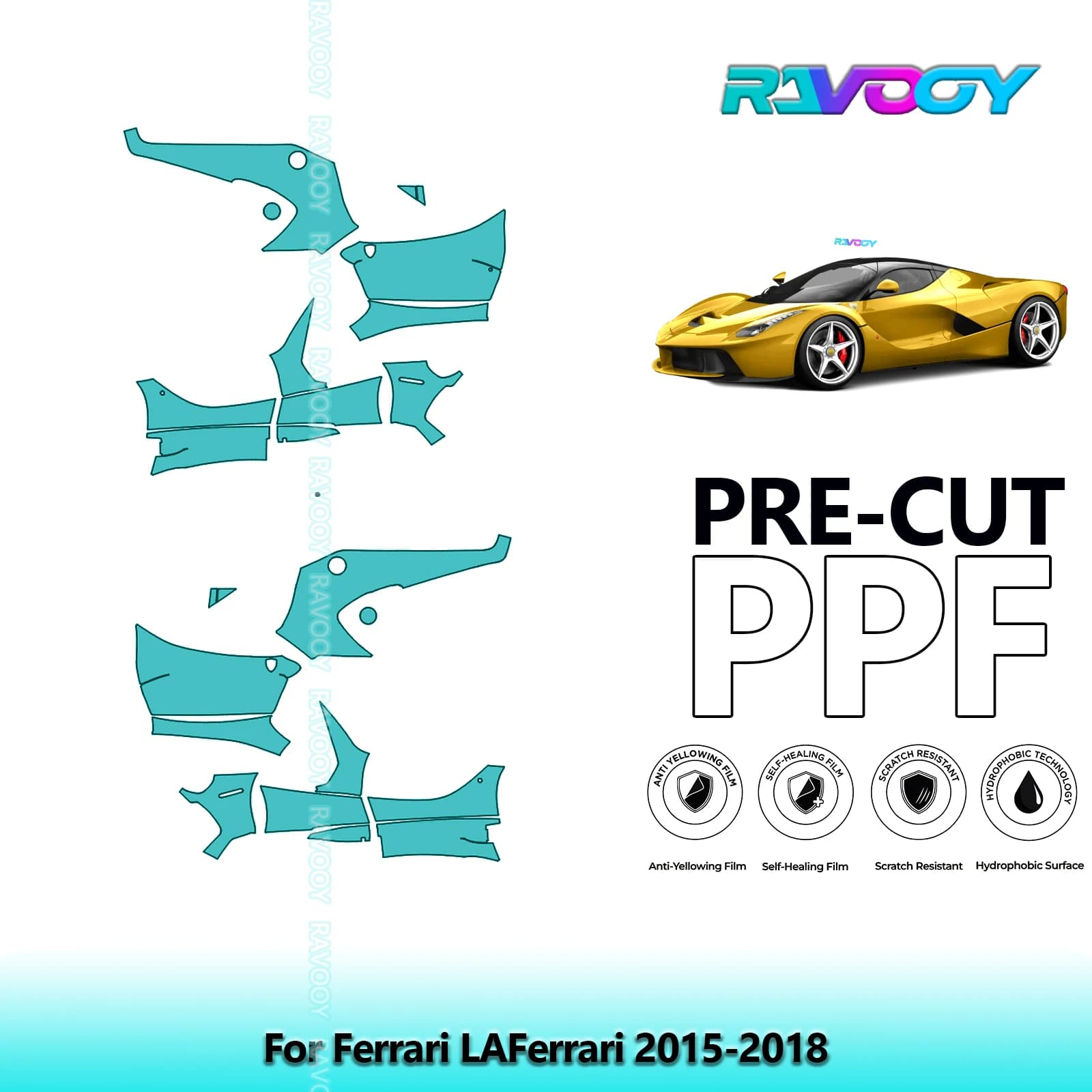 For Ferrari LAFerrari 2015-2018 8.5mil Transparent Opaco Pre-Cut PPF Door and Kit Pillar A/B Protection Film TPU