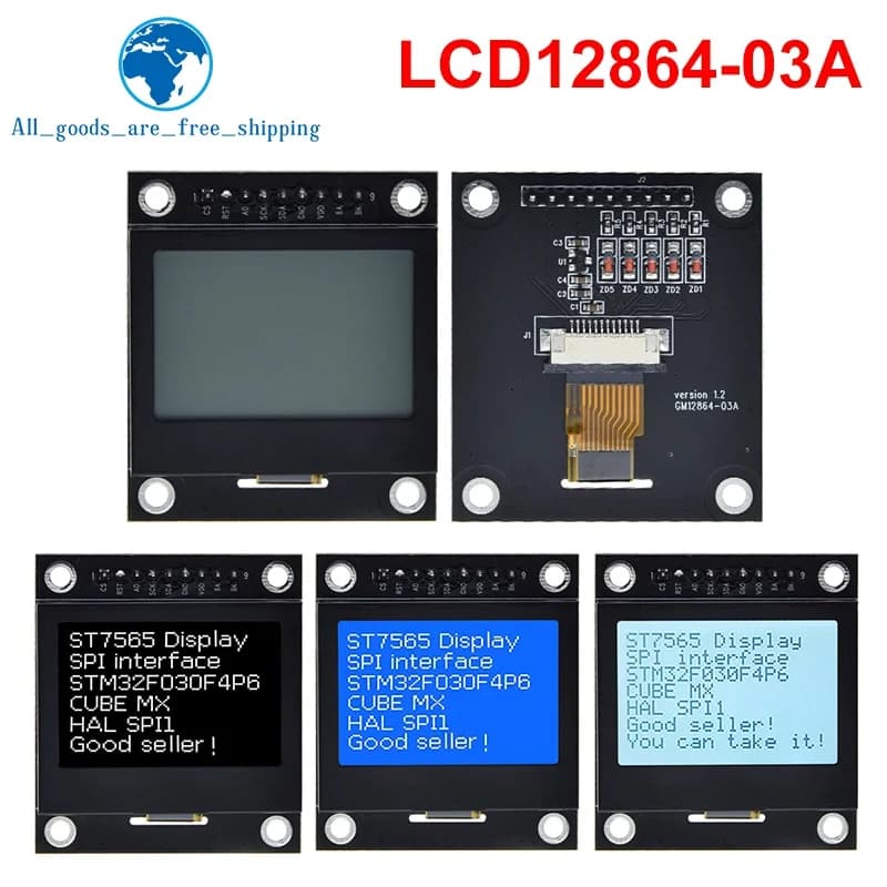 1/3PCS Schermo LCD 12864 Modulo Lcd12864-03A Porta Seriale 12864 Matrice a Punti SPI con Telaio in Ferro Modulo 12864 per Arduino