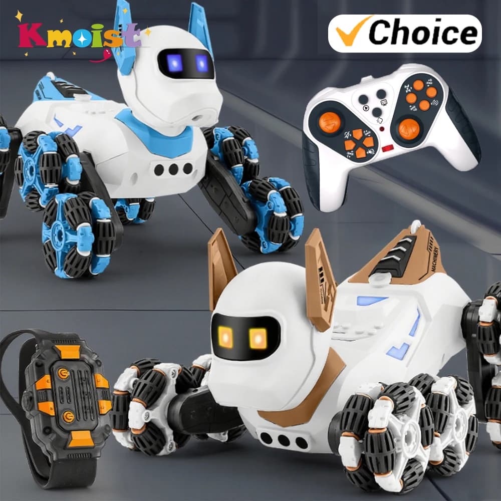 2.4G Telecomando Robot Cane 8 Ruote con Luci Suono Spray Doppio Controllo Per Bambini Multi-funzione Educativi Rc Giocattoli Regali