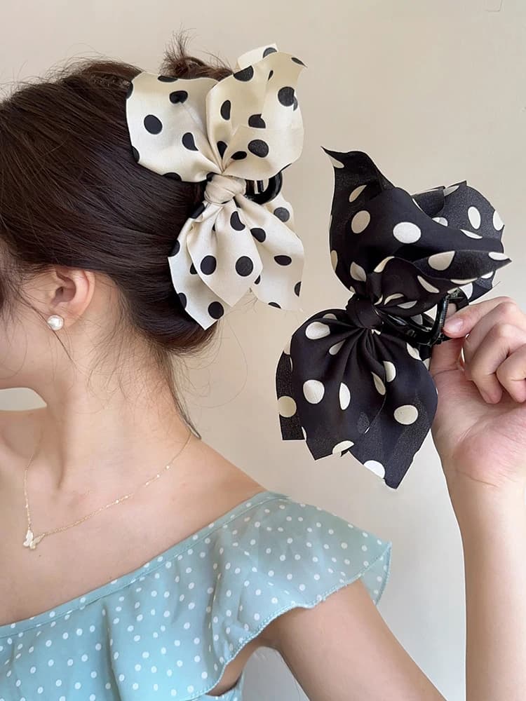 2 pezzi in raso a pois bowknot artigli per capelli tessuto moda fermaglio per capelli granchio per ragazza regalo accessori per capelli copricapo di San Valentino