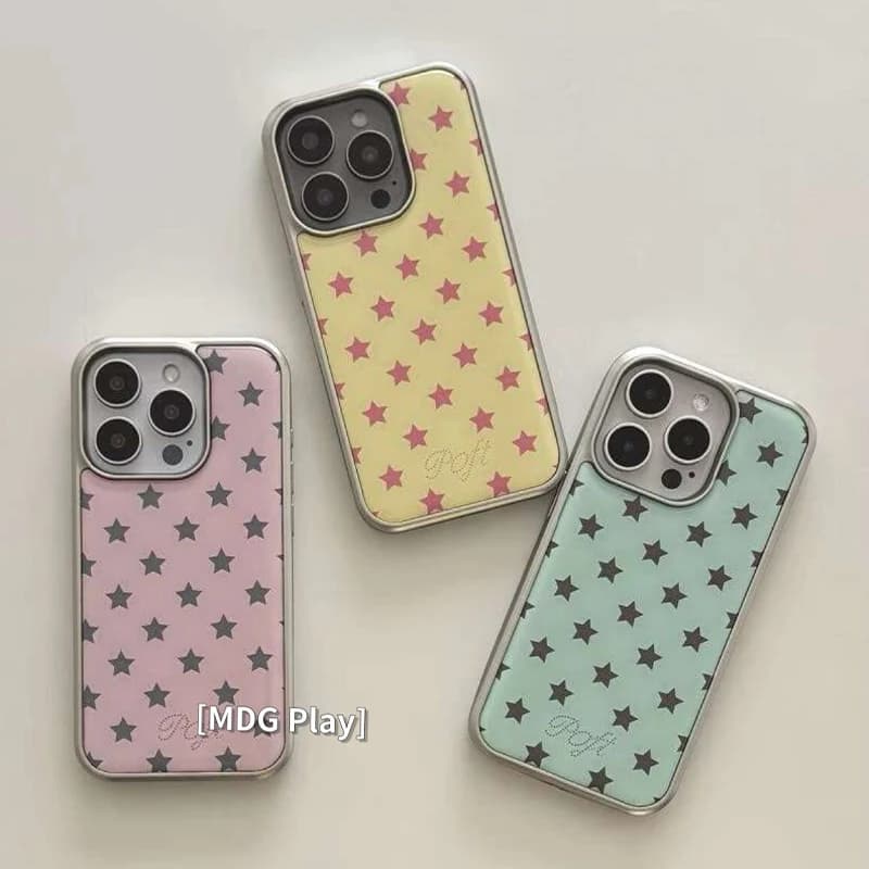 Korean Ins Color Blocking Star Electroplated Drip Glue Phone Case For iPhone 18 Pro Max 17 Air 16 15 14 Plus 13 12 11 Back Cover