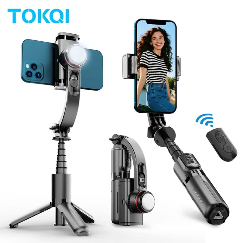TOKQI L18s Stabilizzatore Gimbal Asta Selfie Treppiede Estensibile con Luce di Riempimento e Telecomando Bluetooth Wireless per Smartphone e Vlog