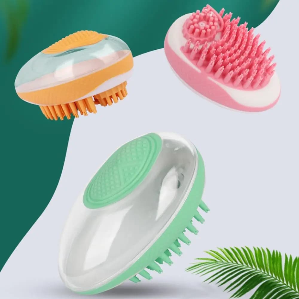 Morbido con dispenser per shampoo Spazzola da bagno per cani Pettine 2 in 1 Spazzola da massaggio per gatti in silicone Silenzioso pettine portatile per doccia per animali domestici Cucciolo