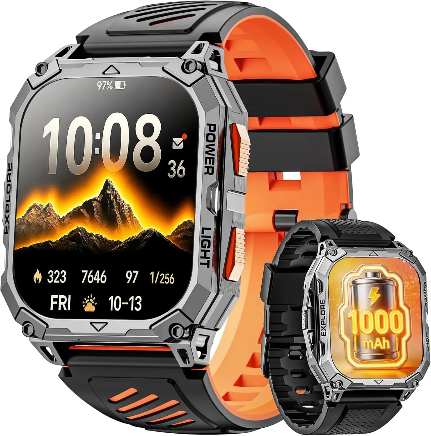 Smartwatch Military HD 2,01 Inch with 1000mAh Battery, Cardiaca Frequency Monitoring for Android/iPhone