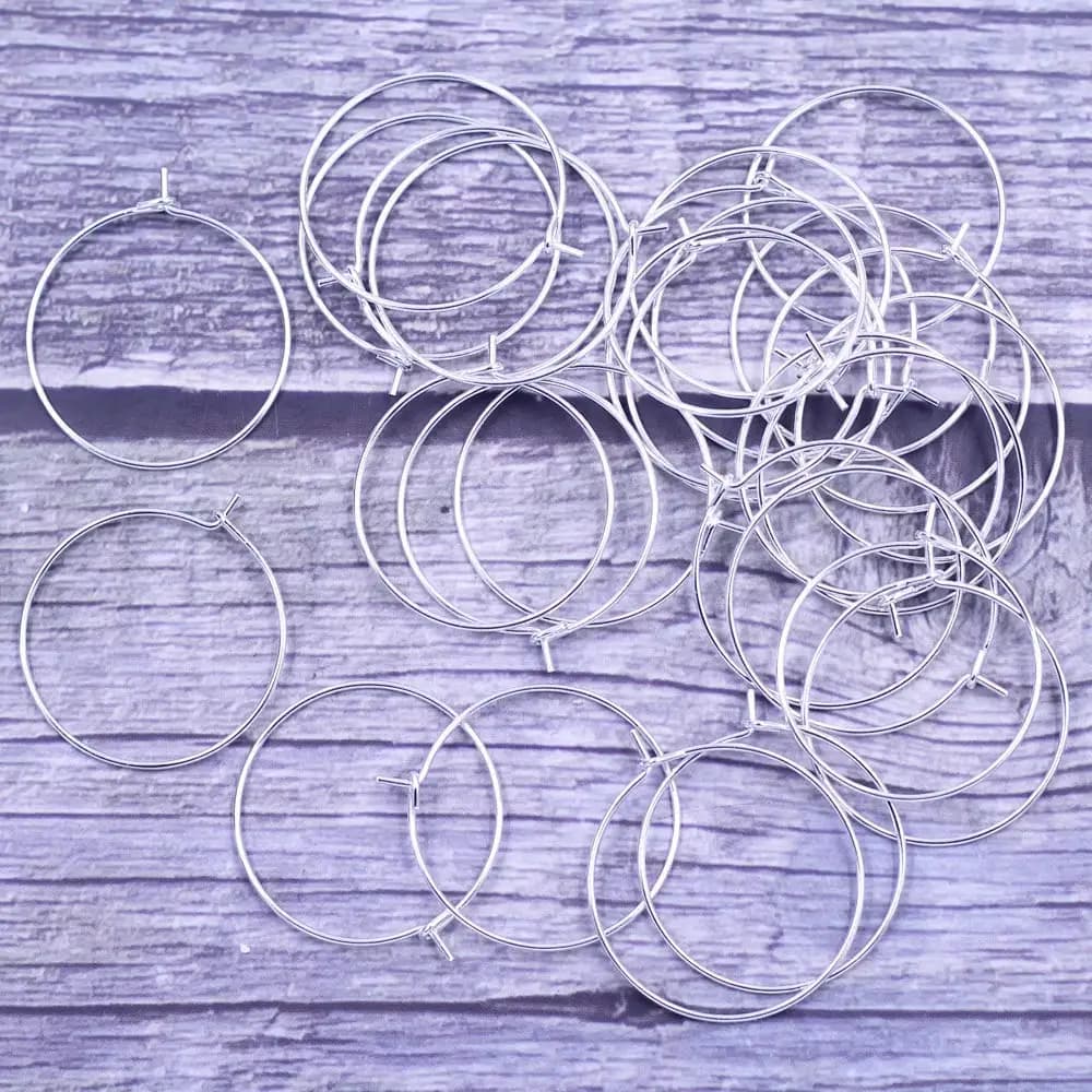 1000Pcs Silver Plated Wine Glass Rings Earrings Hoops Ear Alloy Round Jewelry DIY Accessories 20mm