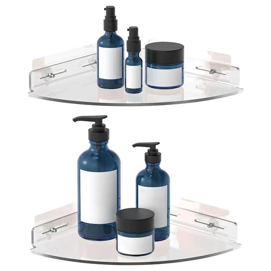 Set of 2 Vdomus shower shelves, shower organizer without drilling, acrylic floating adhesive holders for tiled walls, elegant and durable