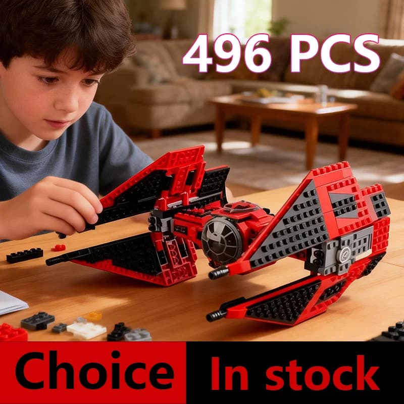 Blocchi da Costruzione TIE Fighter Rosso, Astronave Fai-da-Te, Mattoncini Educativi per Bambini e Adulti, Modello da Collezione, Decorazione per la Casa, Regalo