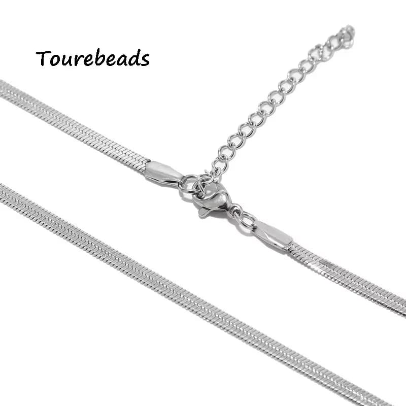 TOUREDBEADS 2PCS Gold Stainless Steel 2mm Flat Herringbone Snake Chain Necklace 18 Inch Choker for Women