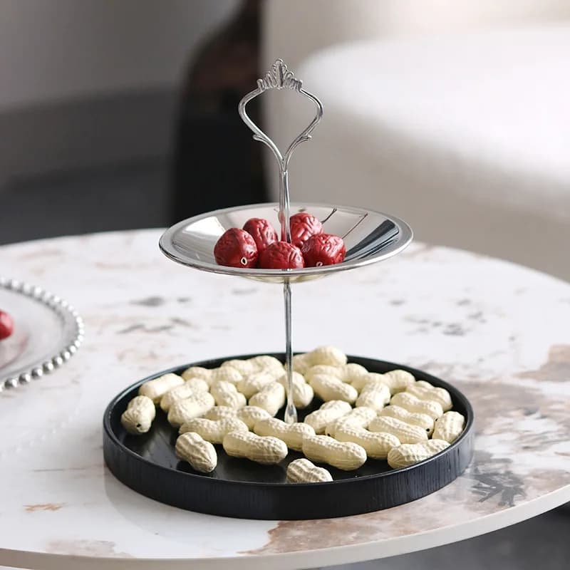 Semplice legno massello doppio strato caramelle snack frutta secca piatto di frutta torta in metallo espositore modello camera decorazione dell'hotel