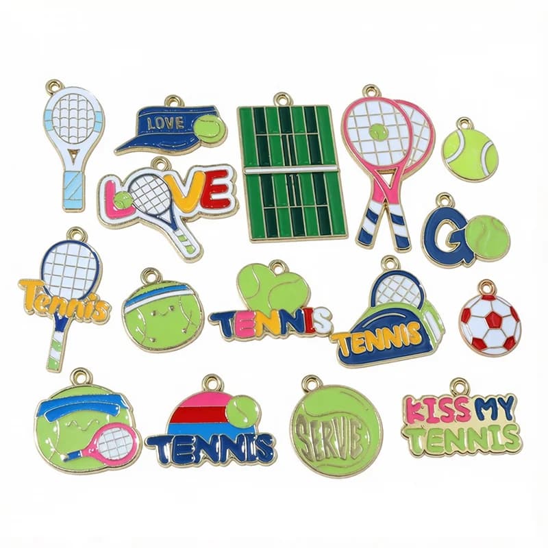 10pcs Enamel Tennis Charms Pendants Tennis Racket Ball DIY Jewelry Making Accessories for Necklace Keychain Bracelet