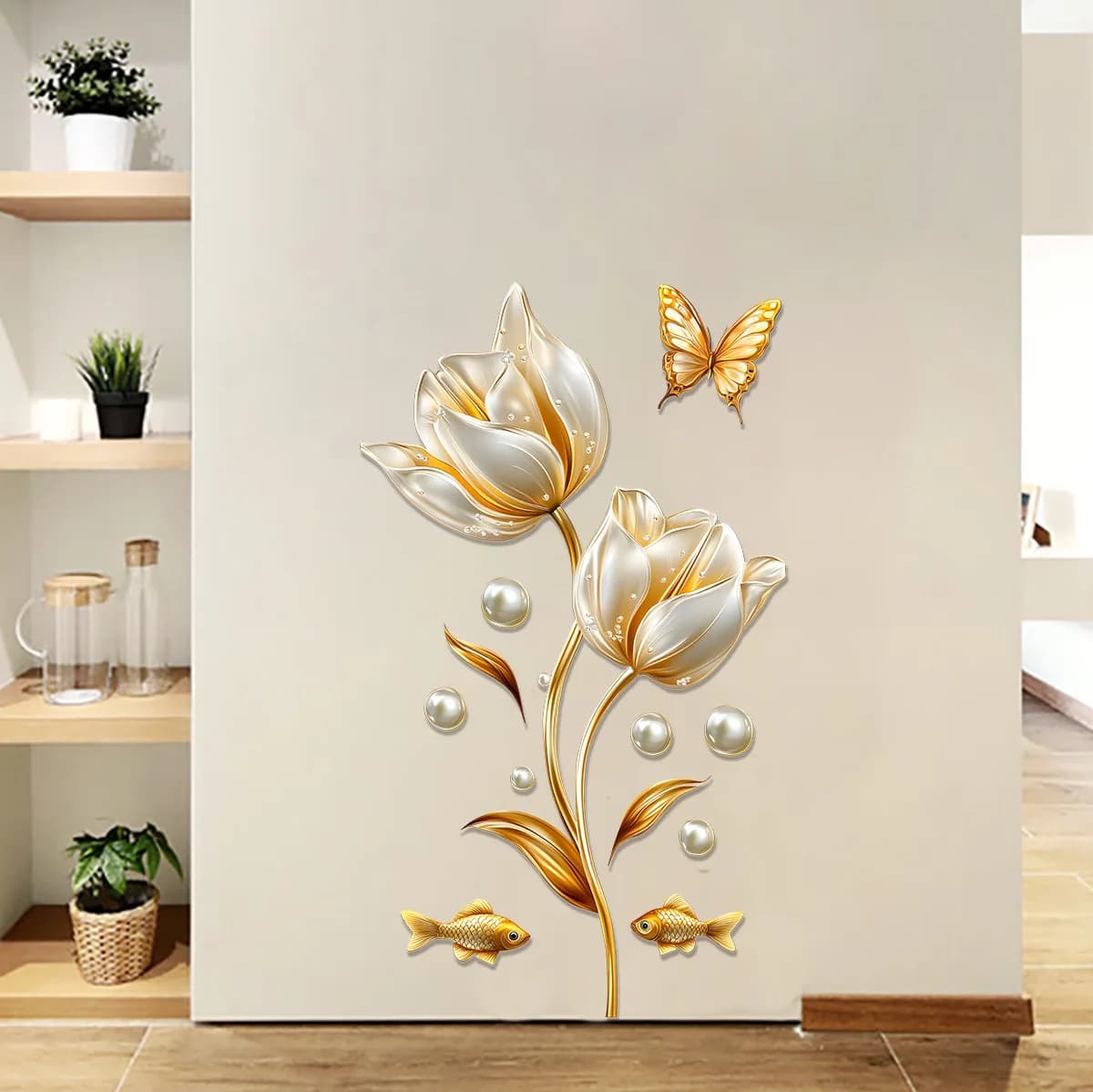 Adesivo da parete tulipano 3D Adesivi fiore farfalla Rimovibile Soggiorno Camera da letto Bagno Carta da parati Decorazioni per la casa Decorazione Poster