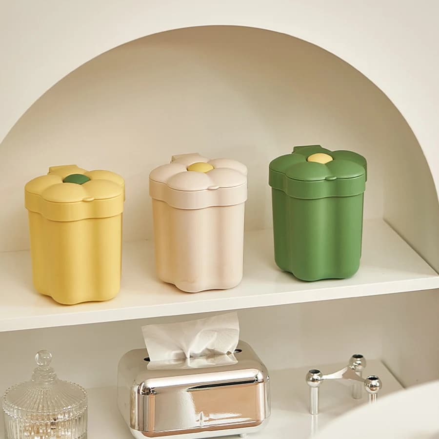 1PCS Flower Desktop Wastebasket Household Cute Mini Storage Bin camera da letto piccola con coperchio cestino di carta con apertura grande