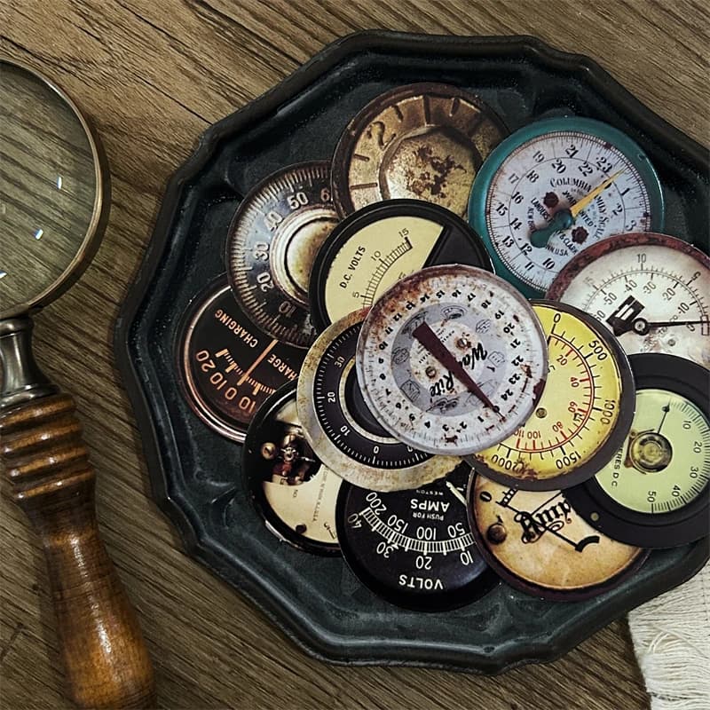 Vintage Cyberpunk Dial Clock Round Landscape Material Paper Creative DIY Junk Journal Collage Scrapbook Stationery
