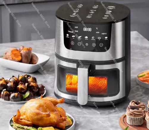 Friggitrice ad Aria da 15L in Acciaio Inossidabile con Doppio Tubo di Riscaldamento, Cestelli Staccabili, Cottura Sana Senza Olio, Arrosto, Forno, Griglia
