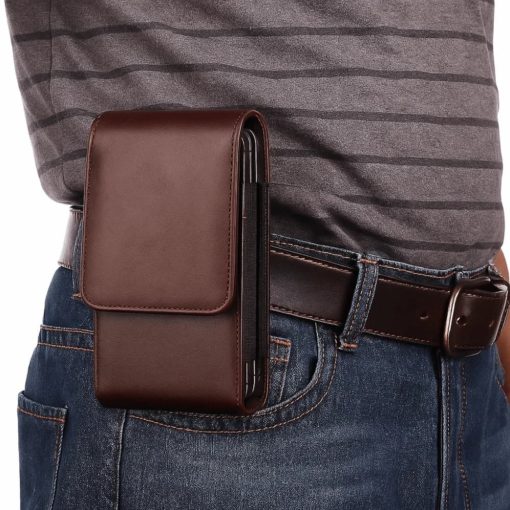 Solid Color Cell Phone Belt Pouch Flip Case Magnetic Dual Pouch Design Waist Bag Multi-layer Waterproof