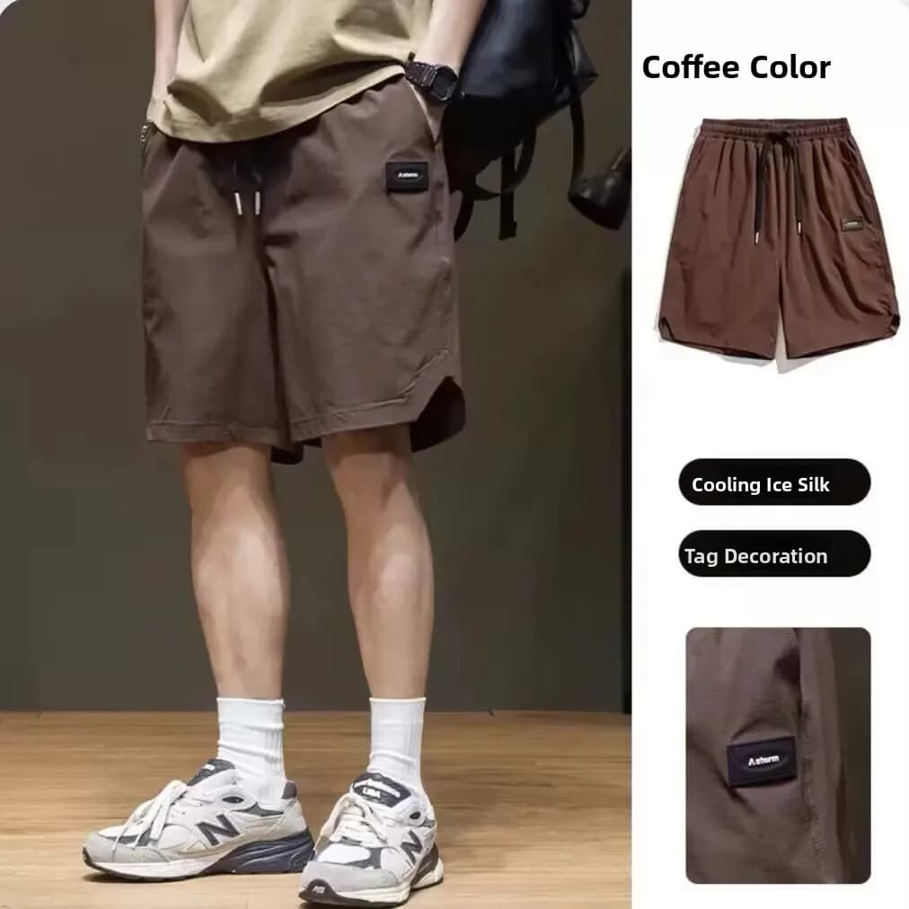 Quick Dry Ice Silk Men's Summer Thin Loose Workwear Shorts Sports Paratrooper Casual Trendy Men's Pants Breathable Straight Leg