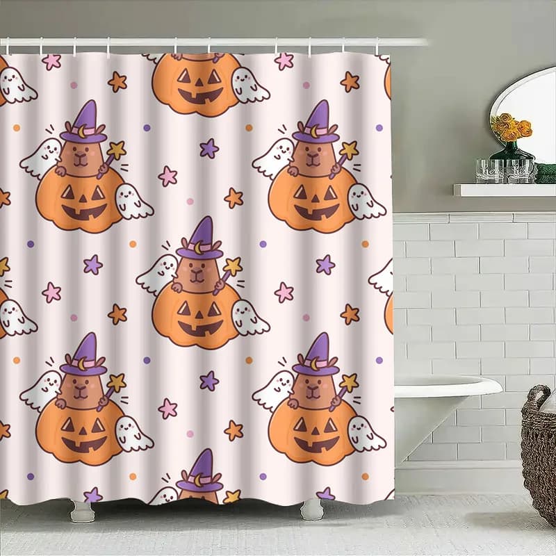 Tuniu Tenda da doccia di Halloween con zucca simpatico cartone animato per bagno, decorazione per la camera delle ragazze dei bambini