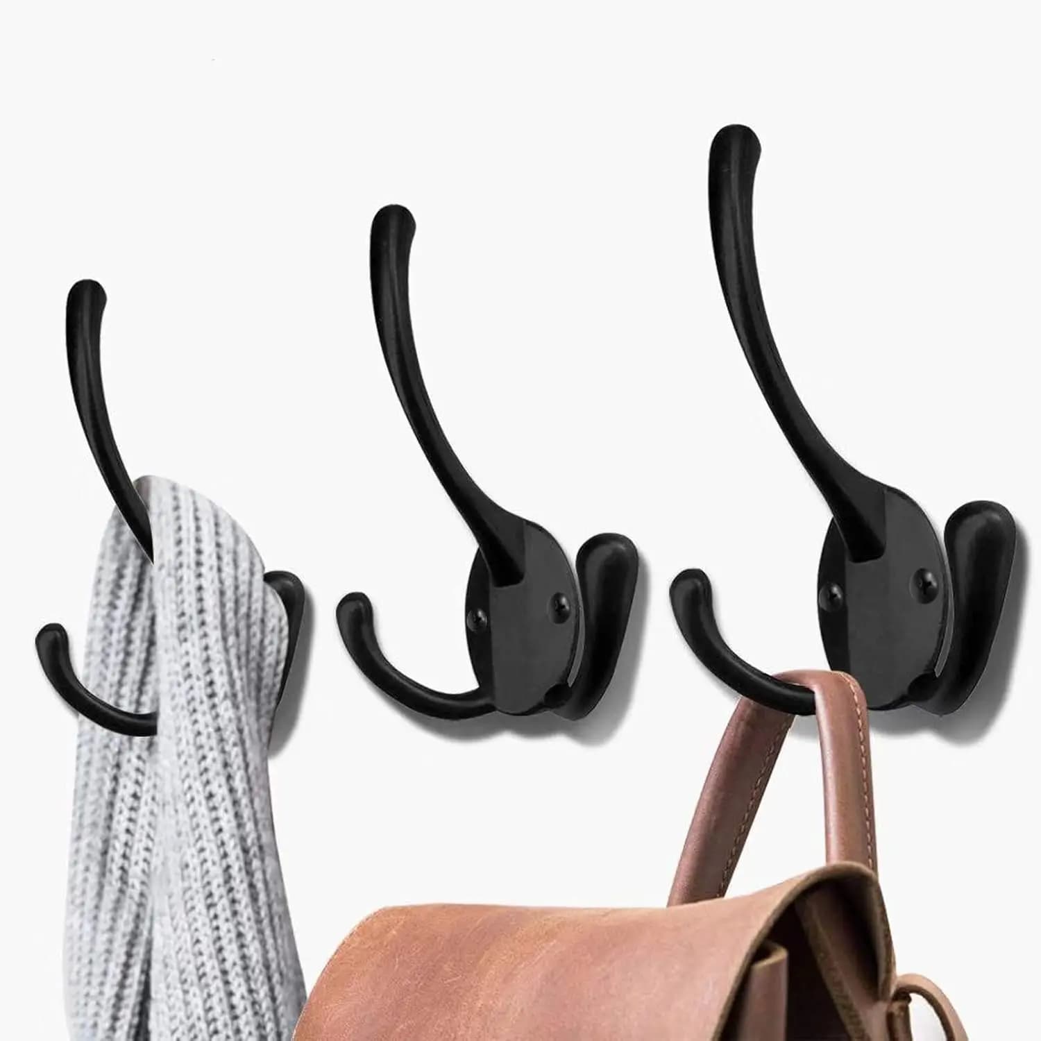 Heavy Duty Wall Mounted Coat Hooks 5 Pack with 3 Hooks Each for Hanging Coats Towels Bags in Bathroom Kitchen Entryway