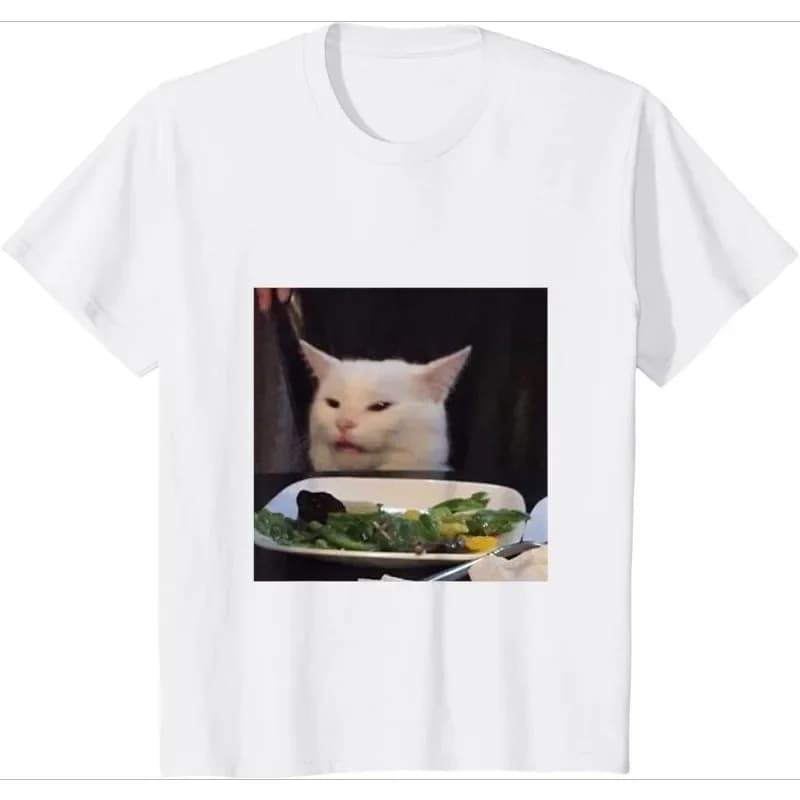 Divertente T-Shirt con Gatto Bianco Soggiorno di Gente che si Soffia del Meglio, Stile Coreano, Manica Corta, Moda Versatile, Top Casual per Uso Quotidiano