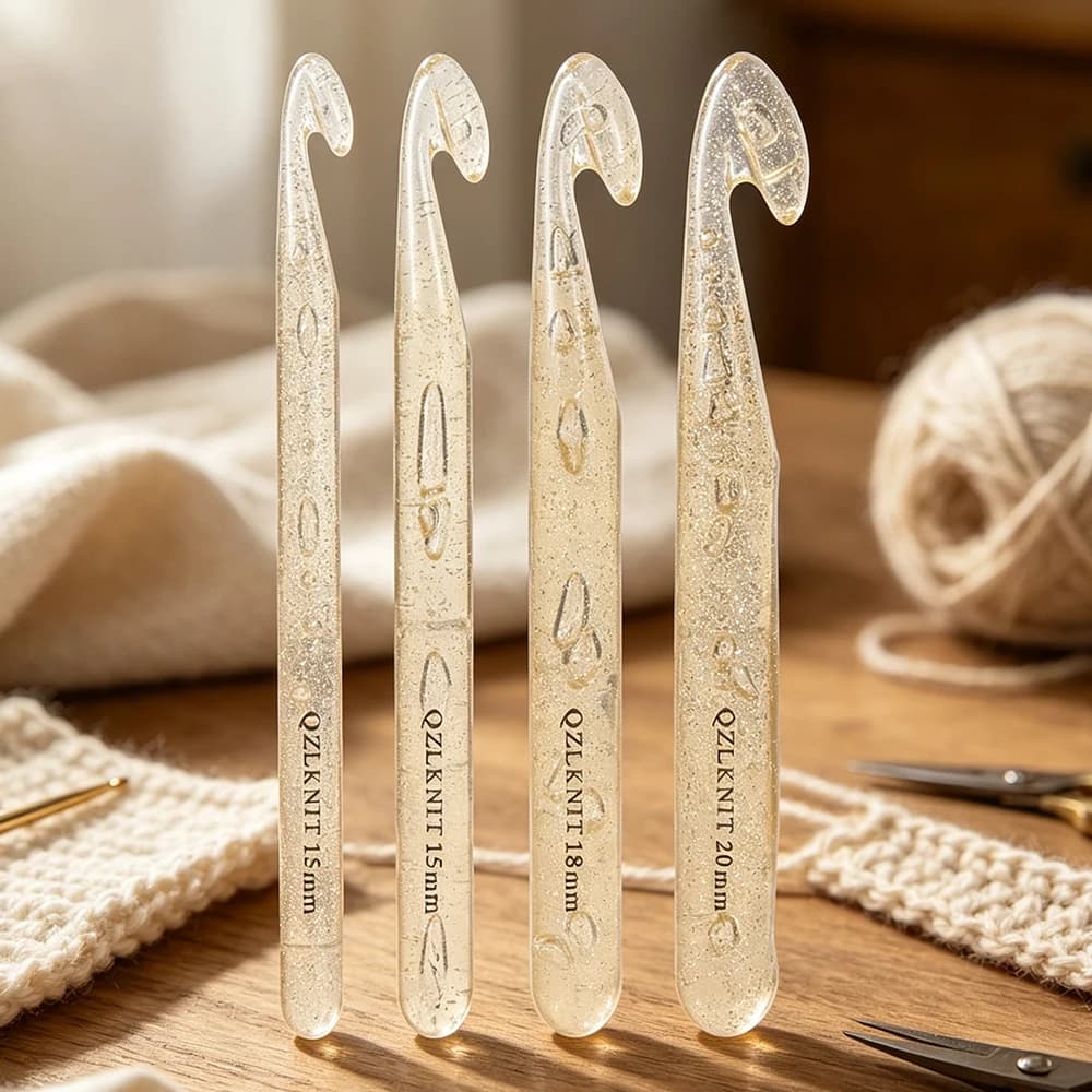 QJH 12/15/18/20mm Large Crochet Hooks Plastic Knitting Needles Pins for Thick Yarn DIY Crafts Sewing Knitting Weaving Tools