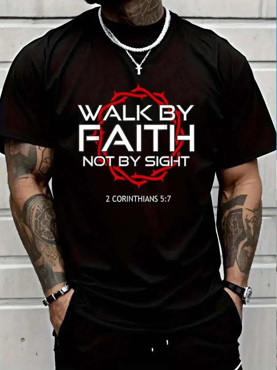 T-shirt cristiana in cotone 100% Jesus Walk By Faith, girocollo, manica corta, da donna e da uomo
