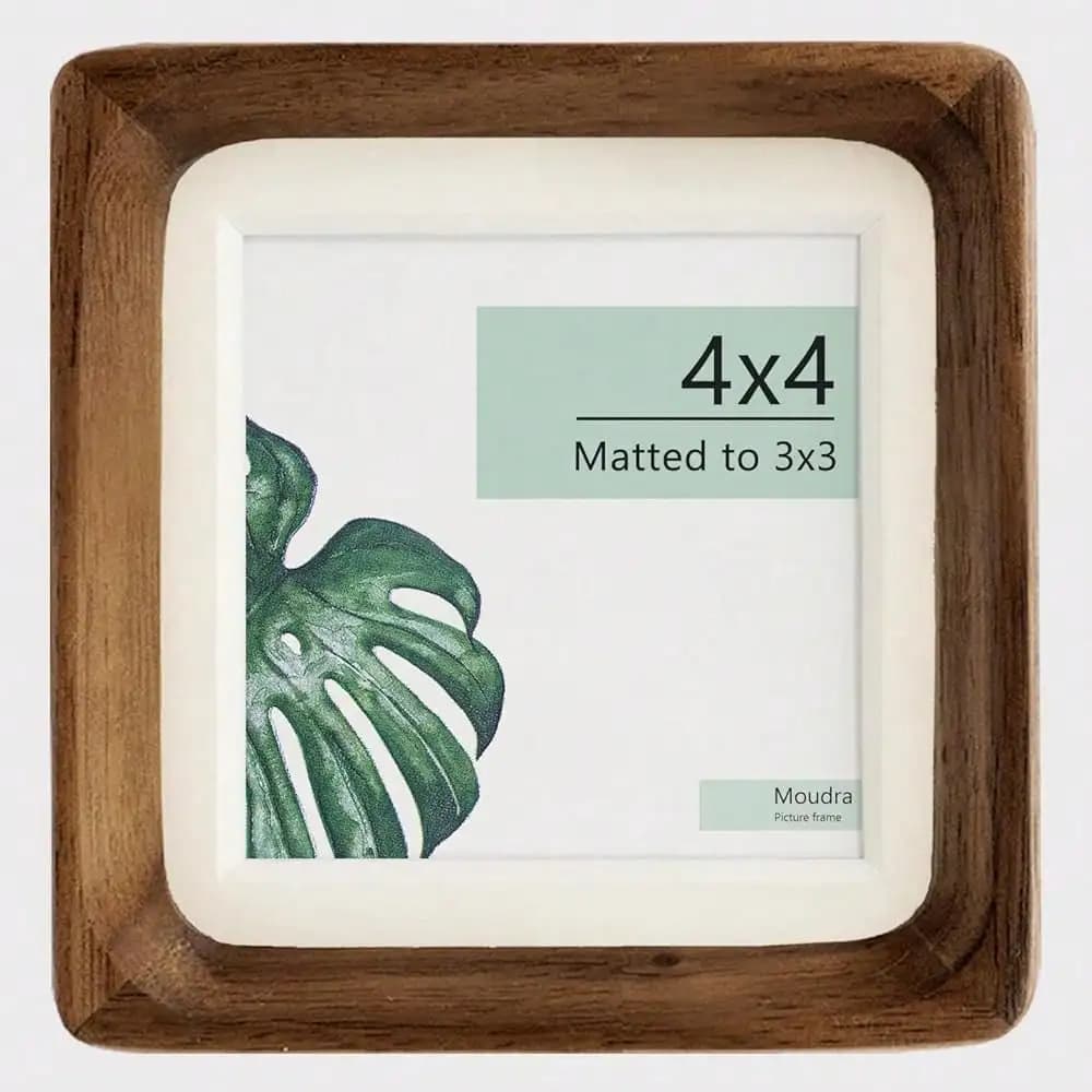 Cornice in legno massello con passepartout per esposizione a parete o su tavolo, perfetta per foto e opere d'arte. (Teak, 4x6 Matted)
