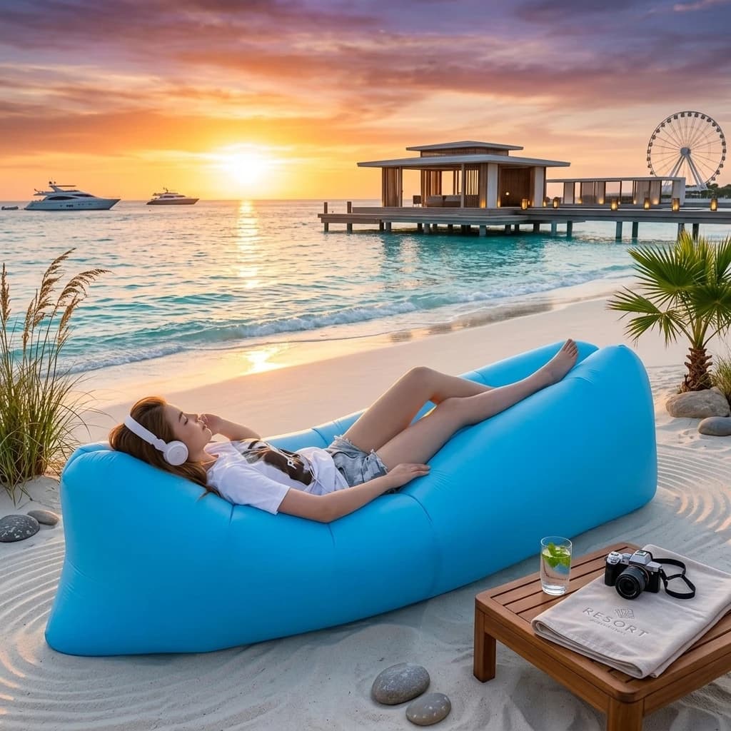 Portable Inflatable Sofa Lounger Lightweight Waterproof Air Couch Fast Inflation Foldable Seat for Beach Pool Camping Travel