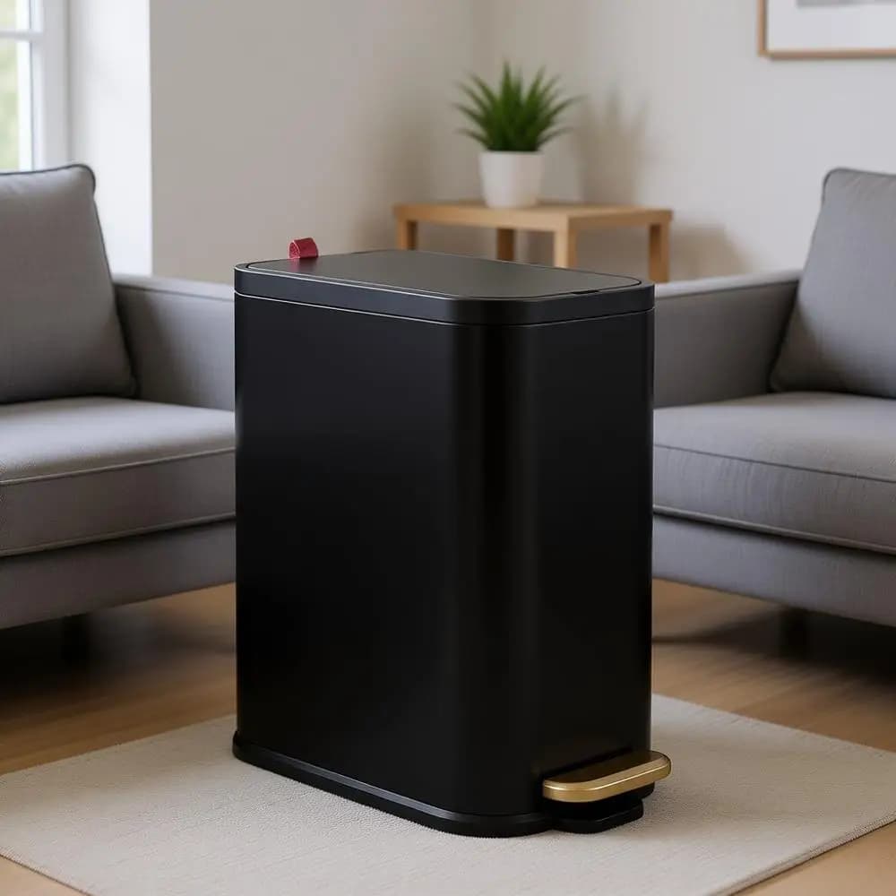 Cestino per Rifiuti da Bagno con Coperchio, Pattumiera a Pedale in Acciaio Inossidabile con Cestino Interno Rimovibile, Cestino Nero per Bagno