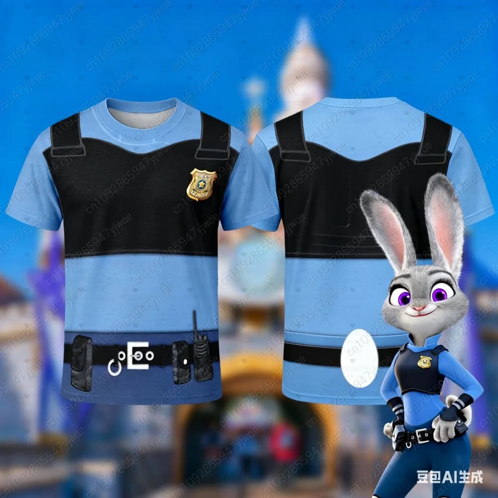 Children's Halloween Costume Zootopia Police Rabbit, 3D T-shirt, Judy Hopps Women's Costume for Halloween, Kids and Adult T-shirt