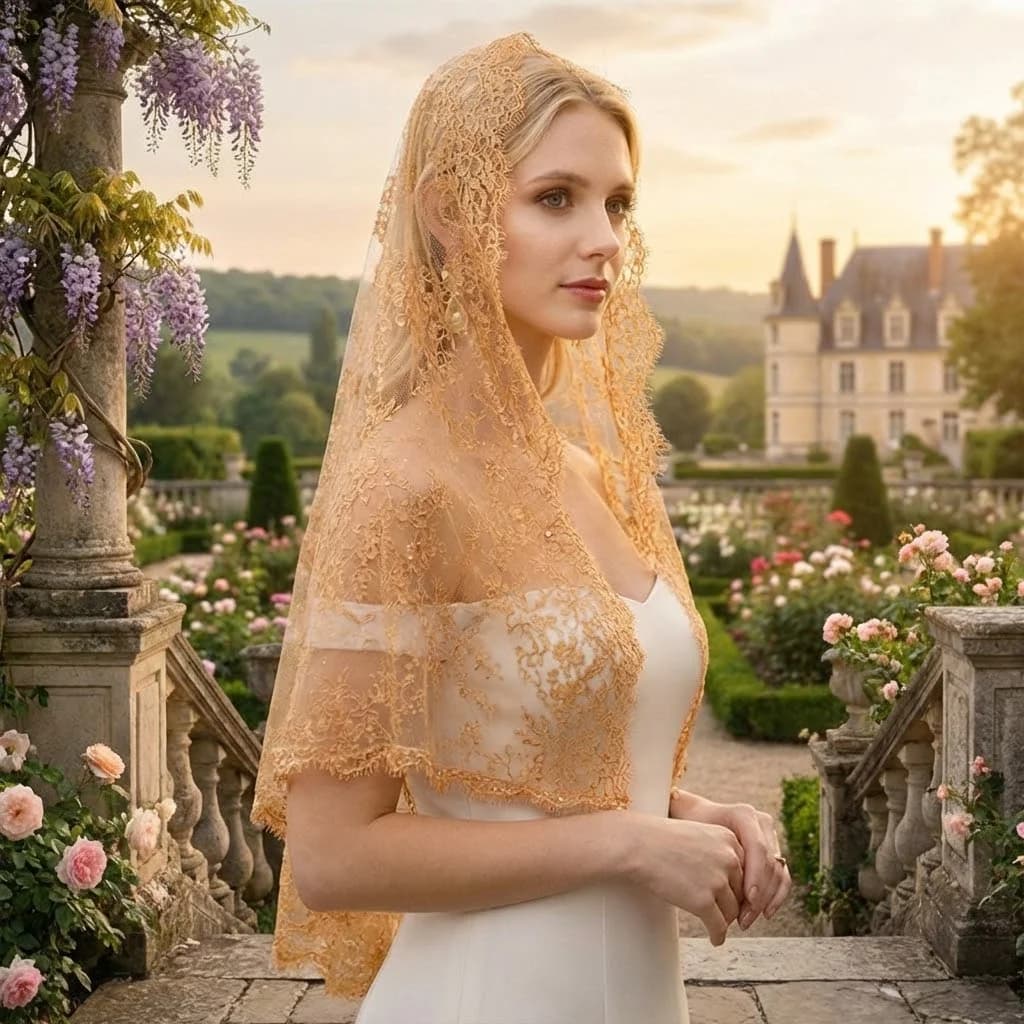 New Fashion High Quality Portable Durable Lace Trim Bridal Headscarf Vintage Flower Women Shawl Breathable Mandira Veil