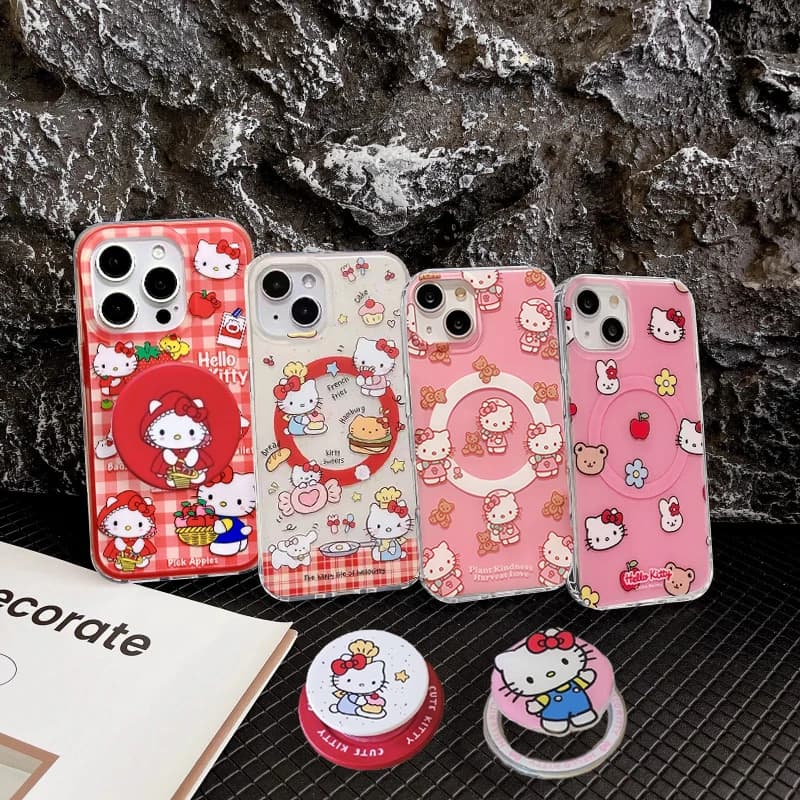 Magnetic Case Hello Kitty for iPhone 11 12 Mini 13 14 17 Pro Max 8+ 7 8 6 X XS MAX XR Plus Transparent Cover