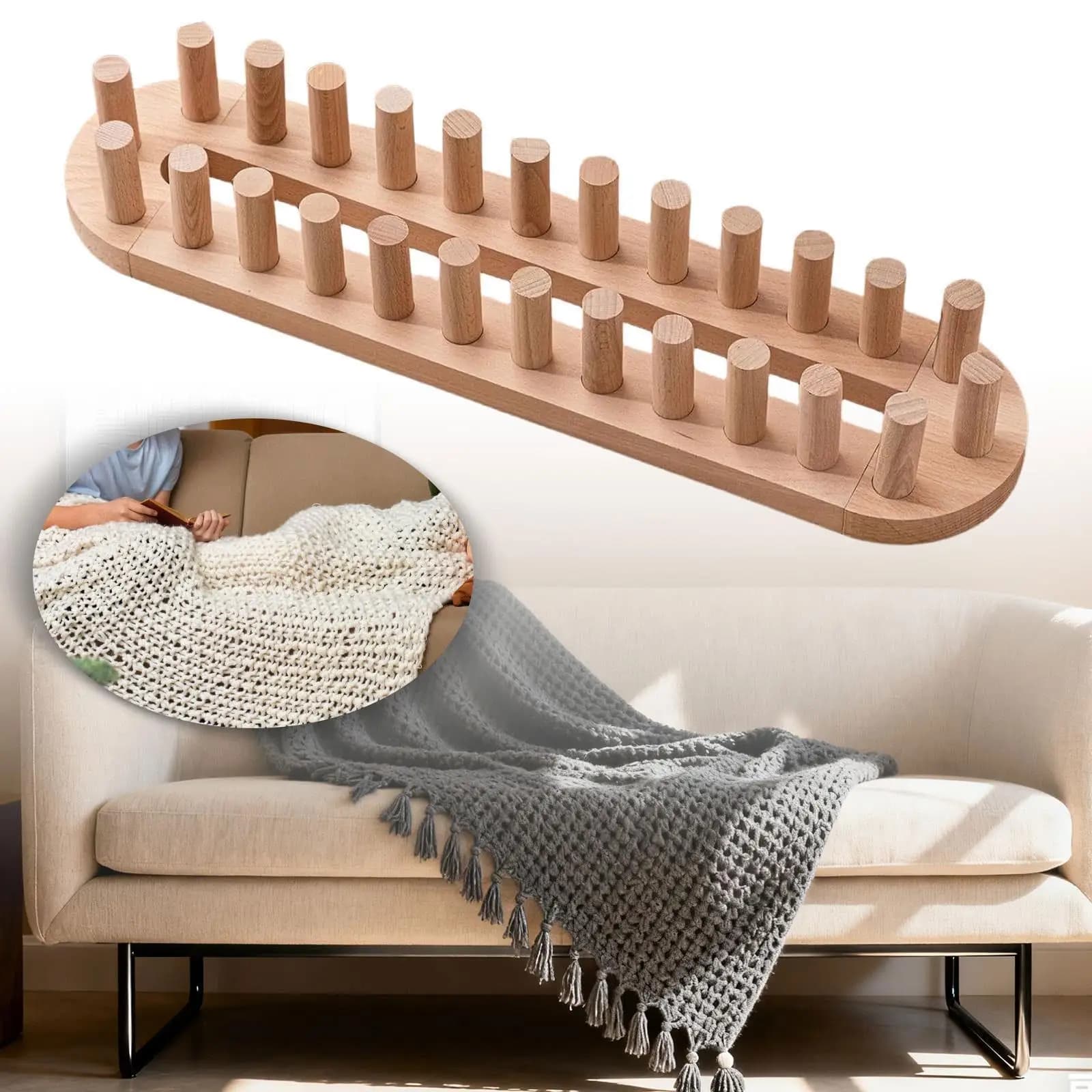 Portable Chunky Blanket Knitting Loom Beginner Friendly Wooden Loom for DIY Crafts Suitable for Scarves Blankets and Coasters