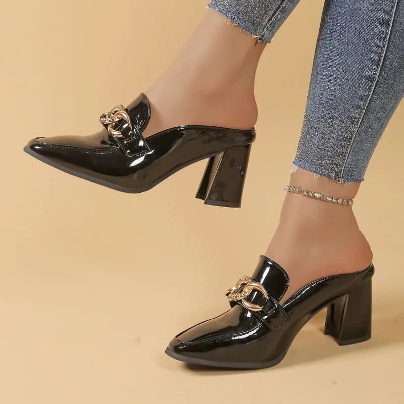 Pantofole da donna Mezze pantofole Scivoli da esterno Scarpe da donna con tacco medio Scarpe 2025 Pantofole con tacco quadrato di lusso Scarpe leggere