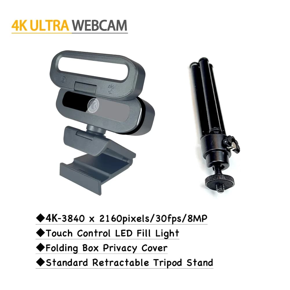 Webcam USB 4K con luce di riempimento, regalo di Halloween, plug-and-play, fotocamera in streaming con messa a fuoco automatica