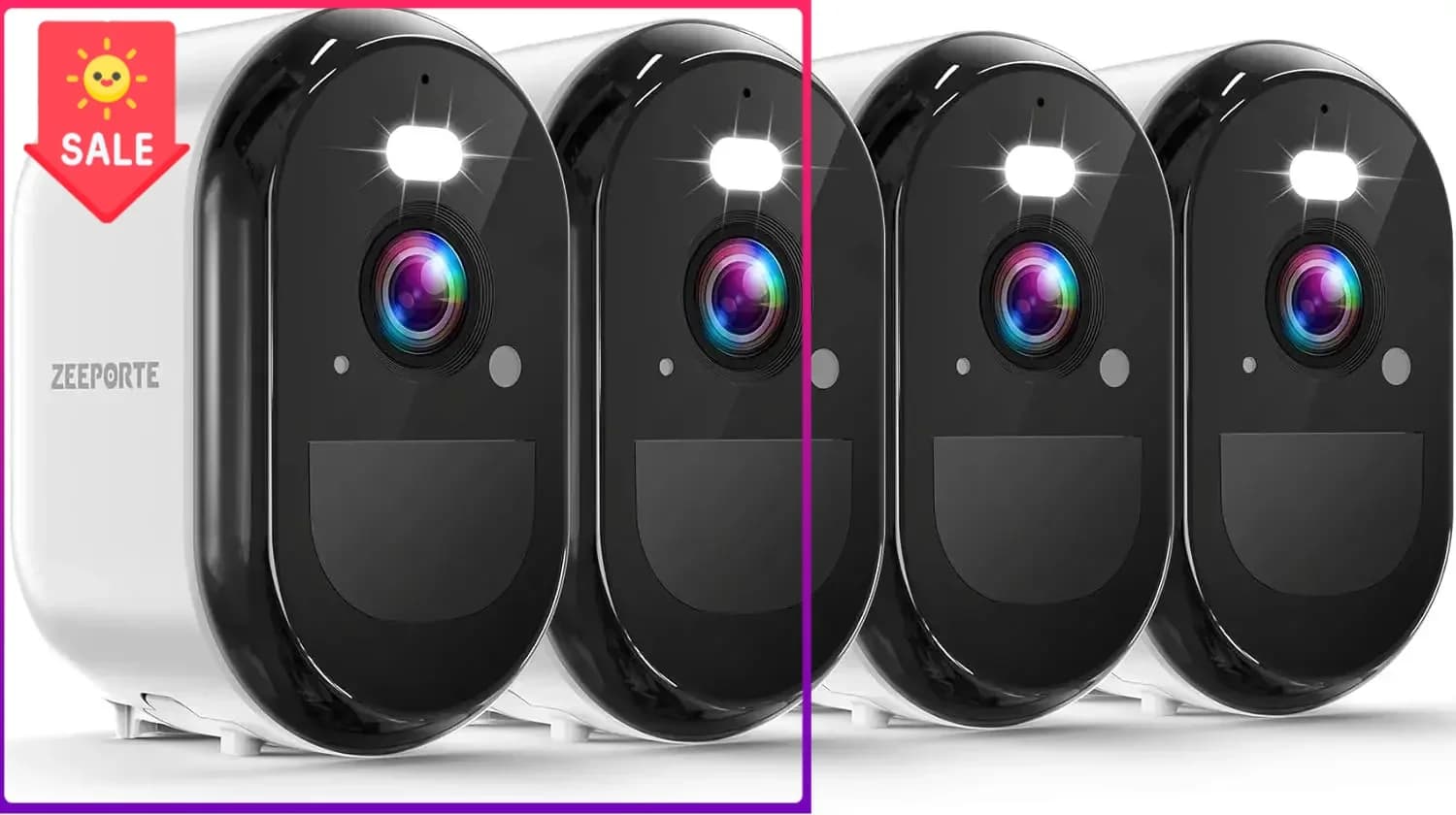 Telecamere di sicurezza wireless 2K per esterni in offerta, telecamera WiFi a batteria per interni con rilevamento del movimento AI per la sicurezza domestica